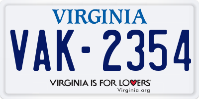 VA license plate VAK2354