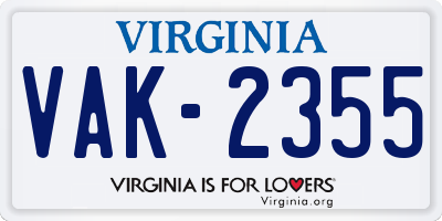 VA license plate VAK2355