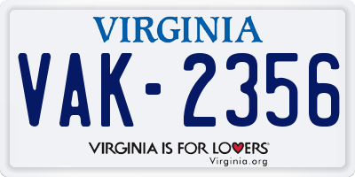 VA license plate VAK2356