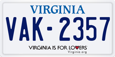 VA license plate VAK2357