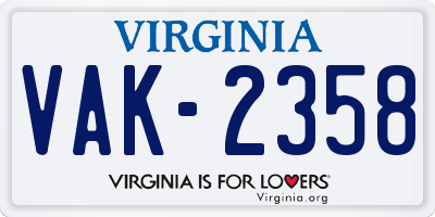 VA license plate VAK2358