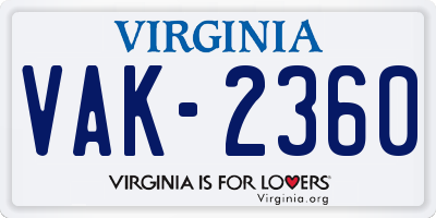 VA license plate VAK2360