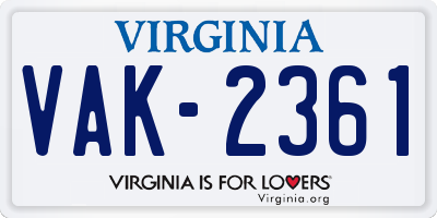 VA license plate VAK2361