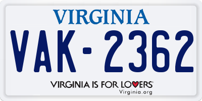 VA license plate VAK2362