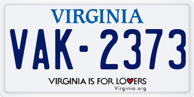 VA license plate VAK2373