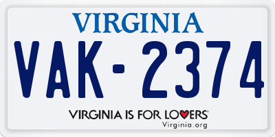 VA license plate VAK2374