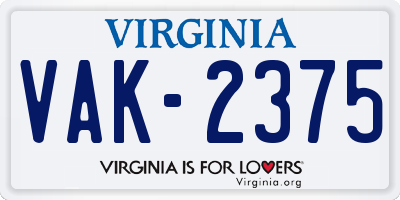 VA license plate VAK2375