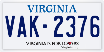 VA license plate VAK2376