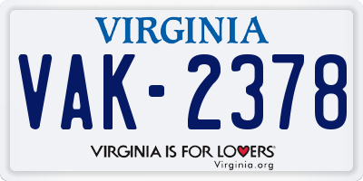 VA license plate VAK2378