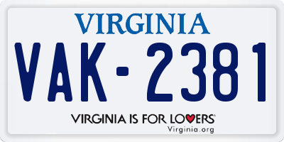 VA license plate VAK2381