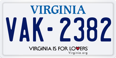 VA license plate VAK2382