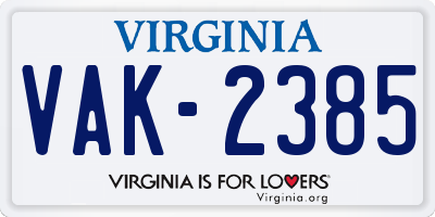 VA license plate VAK2385