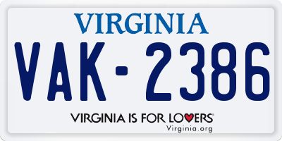 VA license plate VAK2386