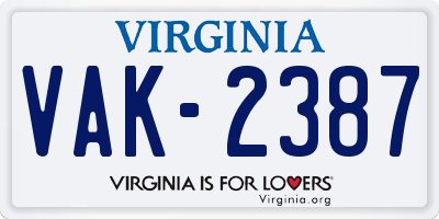 VA license plate VAK2387