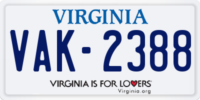 VA license plate VAK2388