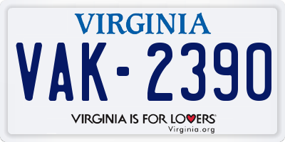 VA license plate VAK2390