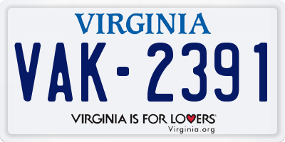 VA license plate VAK2391