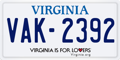 VA license plate VAK2392