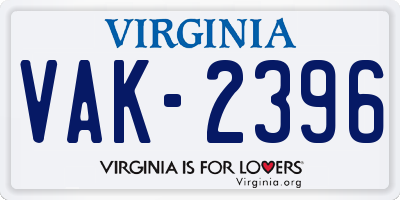 VA license plate VAK2396