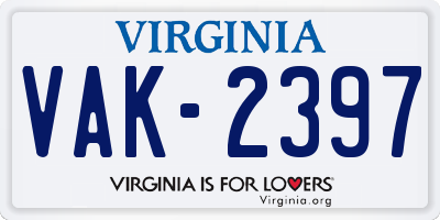 VA license plate VAK2397