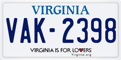 VA license plate VAK2398