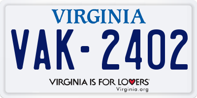 VA license plate VAK2402
