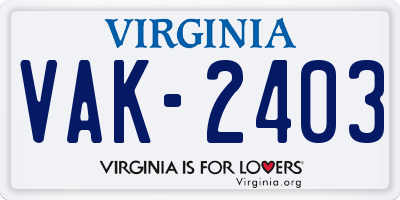 VA license plate VAK2403