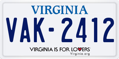 VA license plate VAK2412