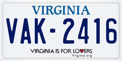 VA license plate VAK2416