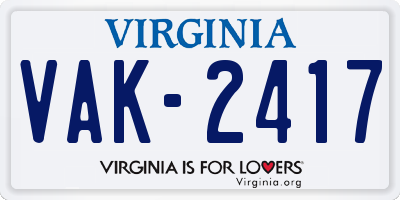 VA license plate VAK2417