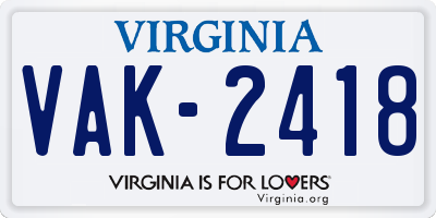 VA license plate VAK2418