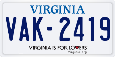 VA license plate VAK2419