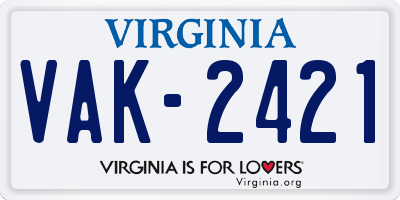 VA license plate VAK2421