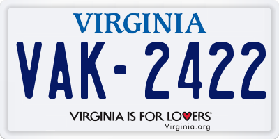 VA license plate VAK2422