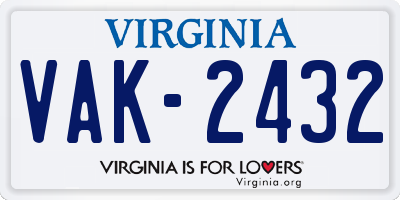 VA license plate VAK2432