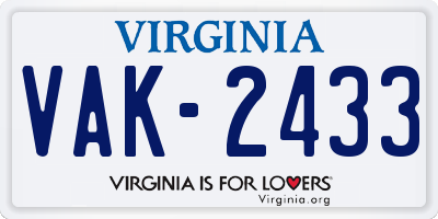 VA license plate VAK2433