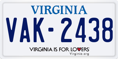 VA license plate VAK2438