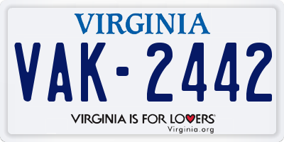 VA license plate VAK2442