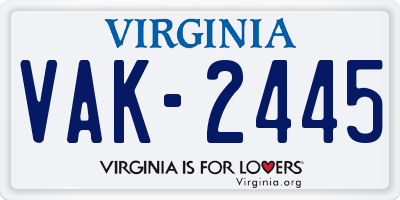 VA license plate VAK2445