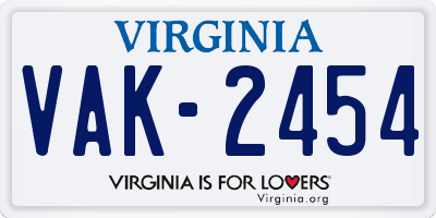 VA license plate VAK2454