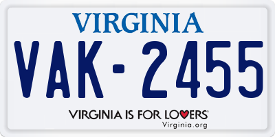 VA license plate VAK2455