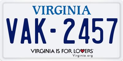VA license plate VAK2457