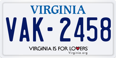 VA license plate VAK2458