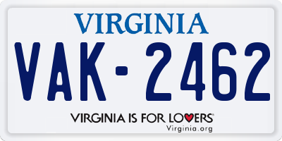 VA license plate VAK2462