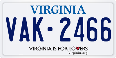 VA license plate VAK2466