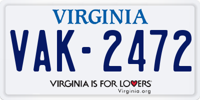 VA license plate VAK2472