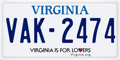 VA license plate VAK2474
