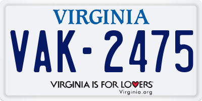VA license plate VAK2475