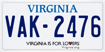 VA license plate VAK2476