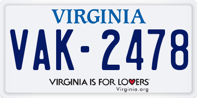 VA license plate VAK2478